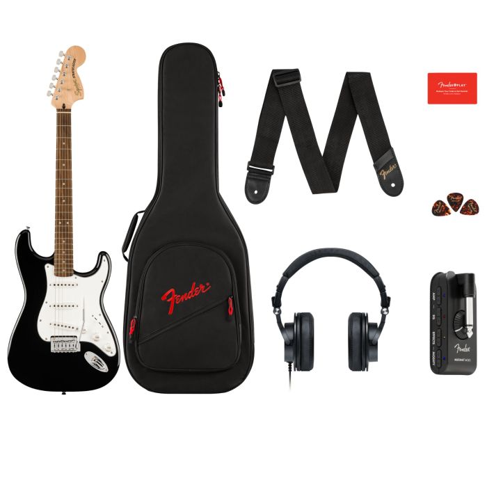 Fender Affinity Stratocaster Mustang Micro Pack LRL Black Gig Bag main product photo