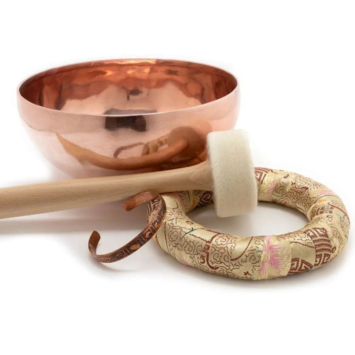 Campana Klangschalen 20cm colore oro rosa con braccialetto, anello e battente main product photo