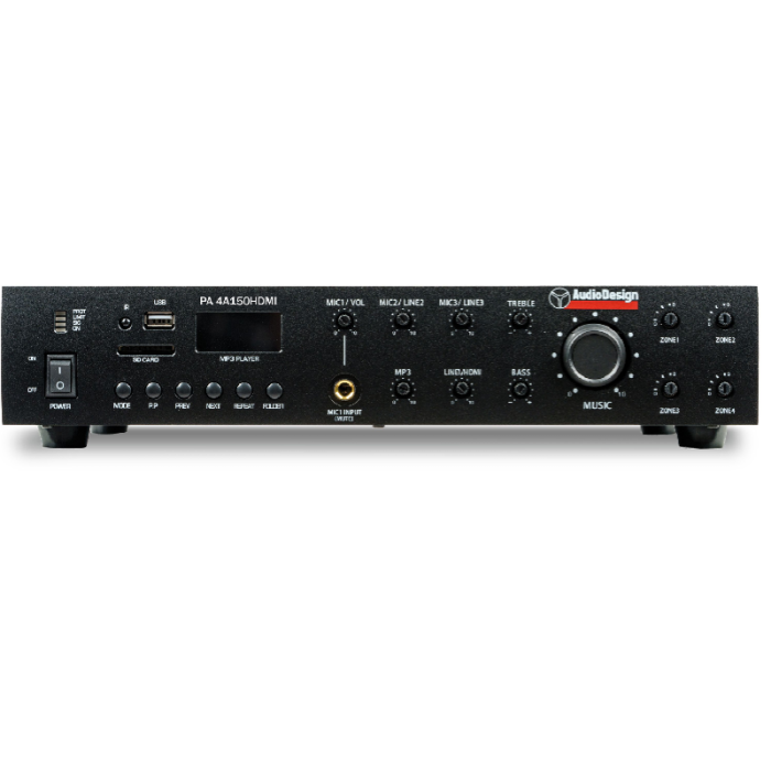 Audio Design PA 4A150HDMI-PH Finale 4 zone 8 Ohm+Phantom main product photo