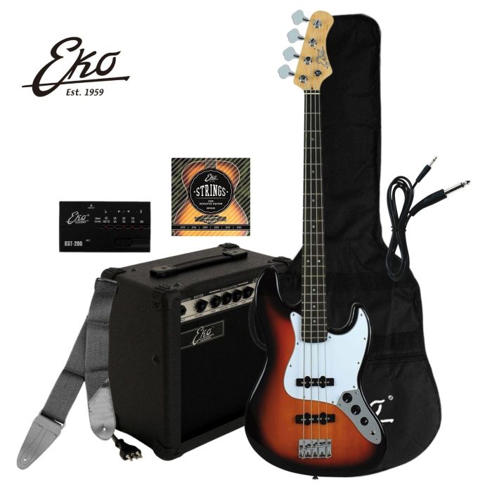 Kit Basso Eko EB-29 Bass set con amplificatore e accessori sunburst main product photo