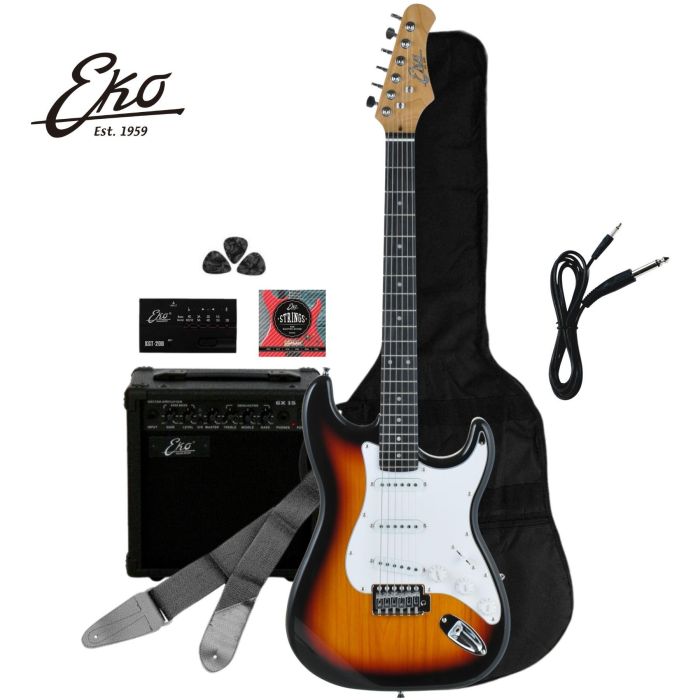Kit Chitarra Elettrica Eko EG-11 con amplificatore e accessori sunburst main product photo