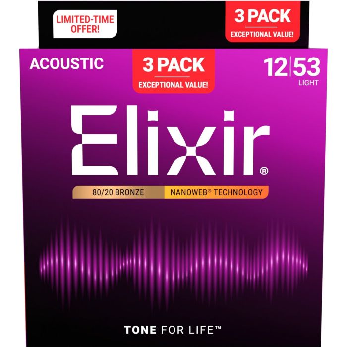 Elixir 16565 Nanoweb 80/20 Bronze light 12-53 Corde Acustica 3pz main product photo