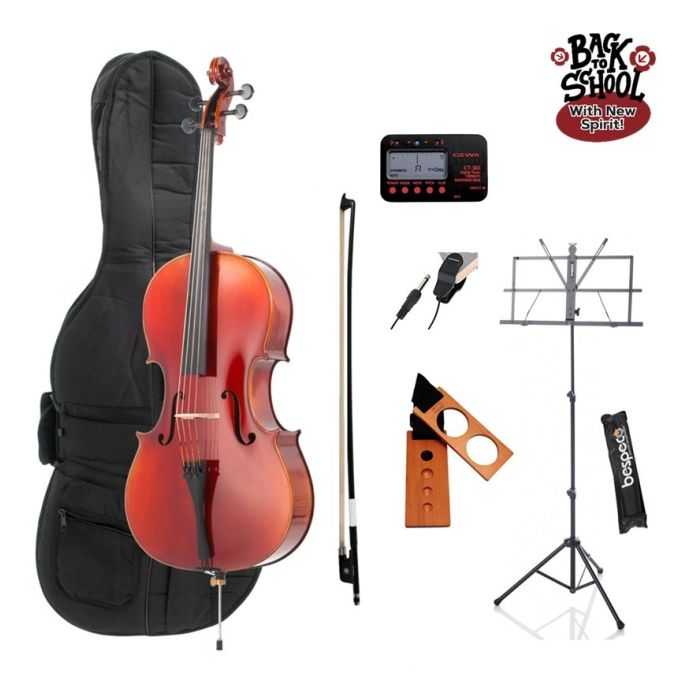 Kit Violoncello 4/4 Yibo C con poggiapuntale, leggio, accordatore e pickup main product photo